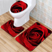 Bright Rose vannimattide komplekt sõbrapäevaks, 3-osaline vannitoavaip, libisemisvastane vaip kodukaunistuseks WC-istme kate 3D tekk