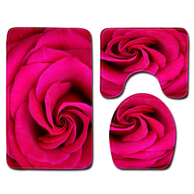 Bright Rose vannimattide komplekt sõbrapäevaks, 3-osaline vannitoavaip, libisemisvastane vaip kodukaunistuseks WC-istme kate 3D tekk