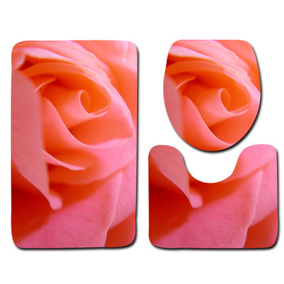 Bright Rose vannimattide komplekt sõbrapäevaks, 3-osaline vannitoavaip, libisemisvastane vaip kodukaunistuseks WC-istme kate 3D tekk