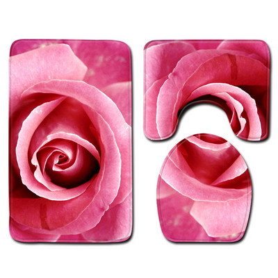 Bright Rose vannimattide komplekt sõbrapäevaks, 3-osaline vannitoavaip, libisemisvastane vaip kodukaunistuseks WC-istme kate 3D tekk