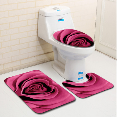 Bright Rose vannimattide komplekt sõbrapäevaks, 3-osaline vannitoavaip, libisemisvastane vaip kodukaunistuseks WC-istme kate 3D tekk