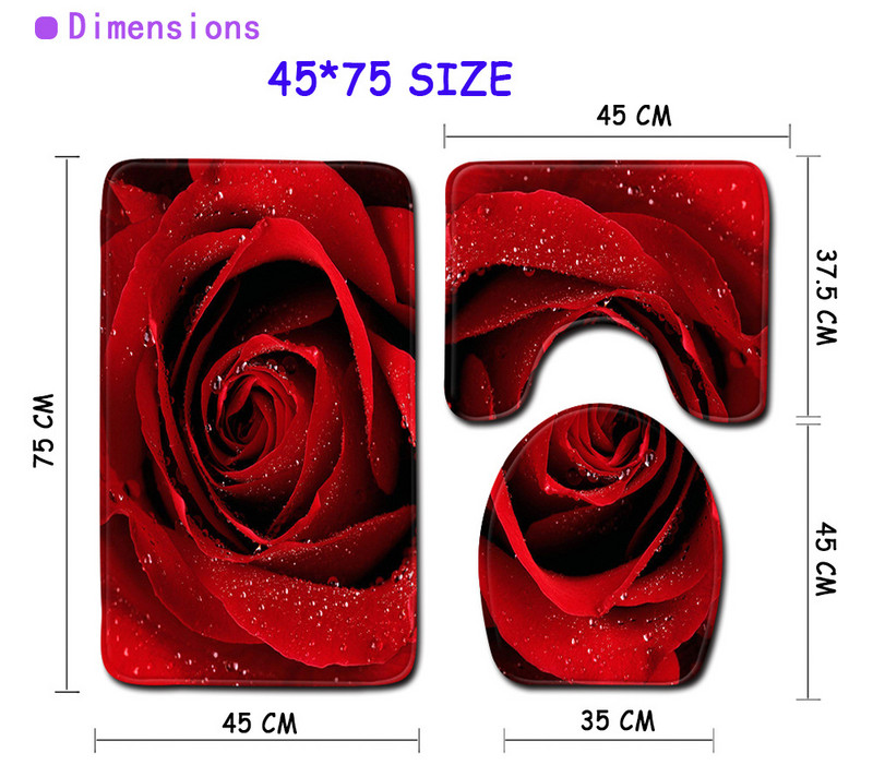 Set prostirki za kupanje svijetle ruže Trodijelni kupaonski tepih Protuklizni tepih za uređenje doma Navlaka za WC dasku 3D deka