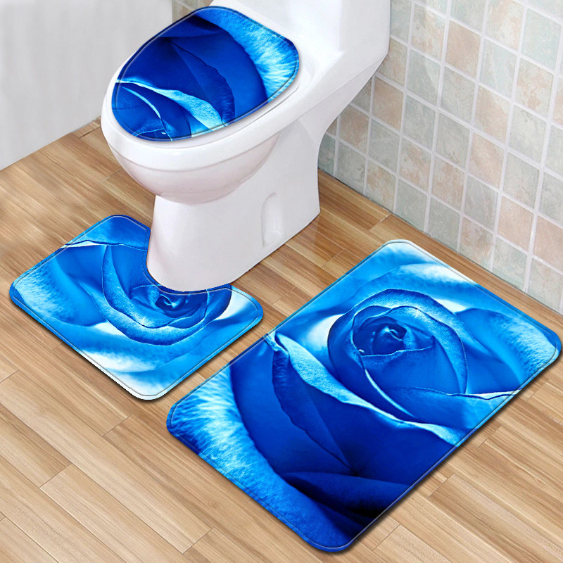 Set prostirki za kupanje svijetle ruže Trodijelni kupaonski tepih Protuklizni tepih za uređenje doma Navlaka za WC dasku 3D deka
