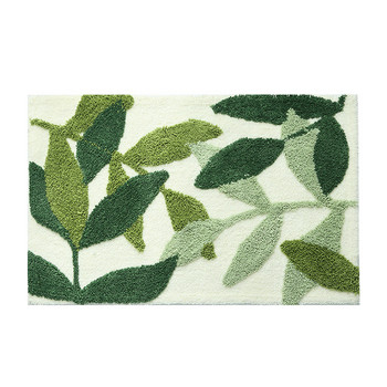 Inyahome Green Leaves Flocking Bath Mat Неплъзгаща се абсорбираща микрофибърна килимче за баня Подложка за домашна входна врата Супер меки постелки за баня