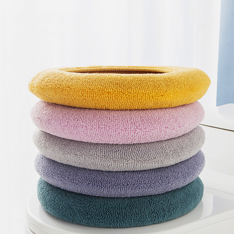 1 gab Mazgājams ziemas siltais tualetes sēdekļa pārvalks Closestool Mat Vannas istabas piederumi Adīšana Pure Color Mīksts O-veida spilventiņš bidē pārvalks
