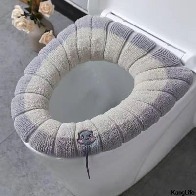 Téli meleg WC-üléshuzat Closestool Knitting PureColor puha O-alakú párna bidéhuzat Szőnyeg Mosható üléstok WC-fedél huzat