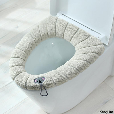 Ziemas silts tualetes sēdekļa pārsegs Closestool Knitting PureColor mīksts O-formas spilventiņš bidē pārvalks Paklājiņš mazgājams sēdekļa futrālis tualetes vāka pārvalks