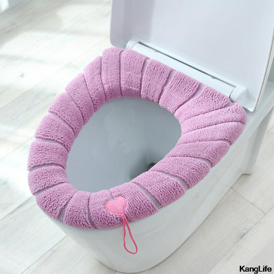 Ziemas silts tualetes sēdekļa pārsegs Closestool Knitting PureColor mīksts O-formas spilventiņš bidē pārvalks Paklājiņš mazgājams sēdekļa futrālis tualetes vāka pārvalks