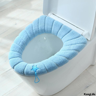 Ziemas silts tualetes sēdekļa pārsegs Closestool Knitting PureColor mīksts O-formas spilventiņš bidē pārvalks Paklājiņš mazgājams sēdekļa futrālis tualetes vāka pārvalks