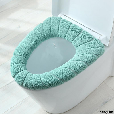 Ziemas silts tualetes sēdekļa pārsegs Closestool Knitting PureColor mīksts O-formas spilventiņš bidē pārvalks Paklājiņš mazgājams sēdekļa futrālis tualetes vāka pārvalks