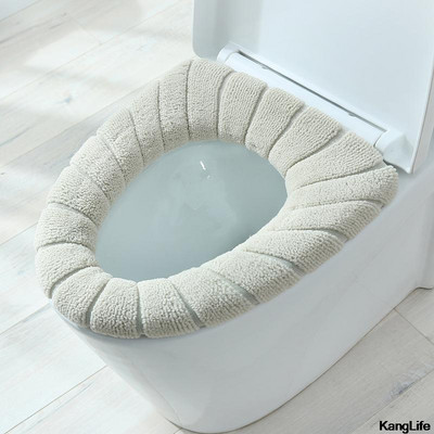 Ziemas silts tualetes sēdekļa pārsegs Closestool Knitting PureColor mīksts O-formas spilventiņš bidē pārvalks Paklājiņš mazgājams sēdekļa futrālis tualetes vāka pārvalks