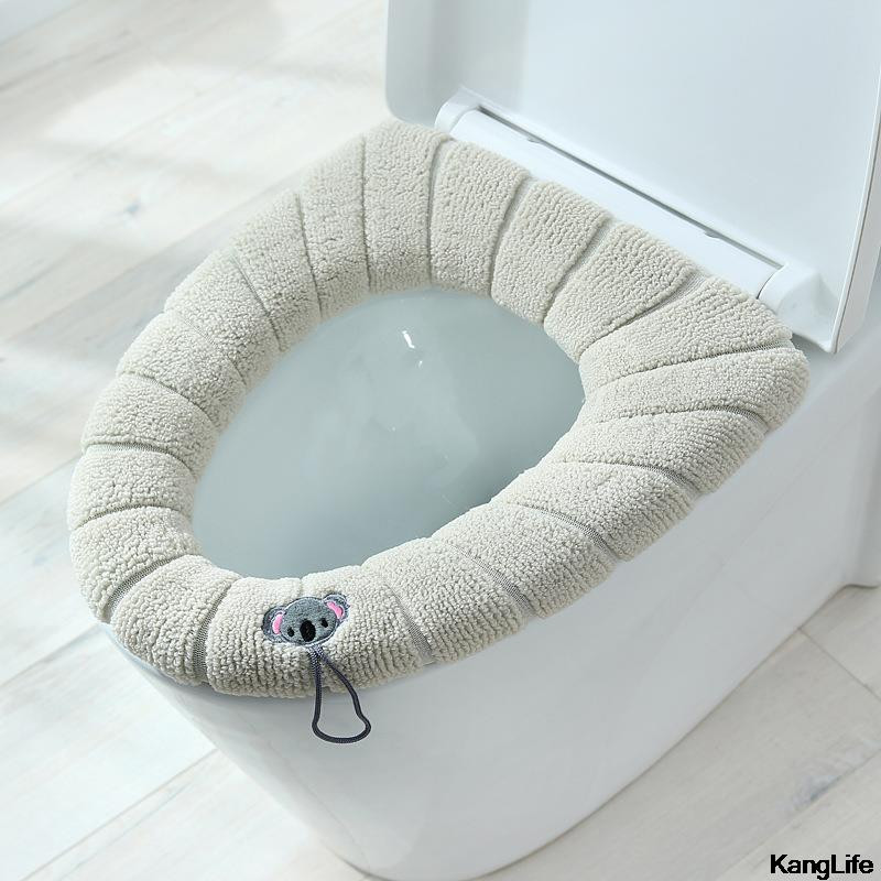 Ziemas silts tualetes sēdekļa pārsegs Closestool Knitting PureColor mīksts O-formas spilventiņš bidē pārvalks Paklājiņš mazgājams sēdekļa futrālis tualetes vāka pārvalks