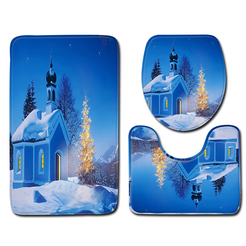 Zeegle Merry Christmas Set prostirki za kupaonicu od 3 komada Kupaonska dekoracija Prostirka za noge Neklizajuća podloga za poklopac WC školjke Protuklizna poliesterska prostirka