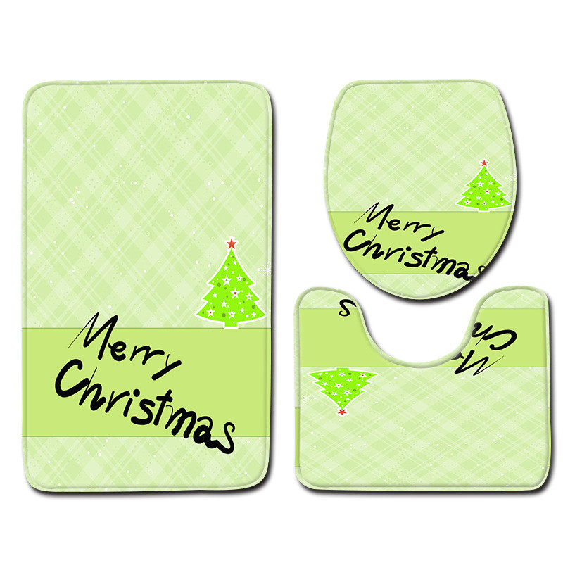 Zeegle Merry Christmas Set prostirki za kupaonicu od 3 komada Kupaonska dekoracija Prostirka za noge Neklizajuća podloga za poklopac WC školjke Protuklizna poliesterska prostirka