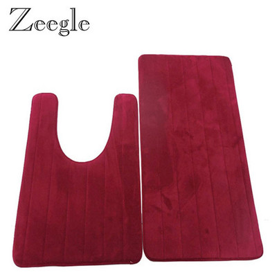 Zeegle Coral Fleece 2gab Vannas istabas paklājiņu komplekts Vannas ieejas paklājs Pretslīdošs grīdas paklājiņš Absorbējošs U-veida paklājiņi Vannas istabas tualetes paklāji