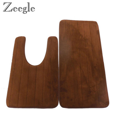 Zeegle Coral Fleece 2gab Vannas istabas paklājiņu komplekts Vannas ieejas paklājs Pretslīdošs grīdas paklājiņš Absorbējošs U-veida paklājiņi Vannas istabas tualetes paklāji
