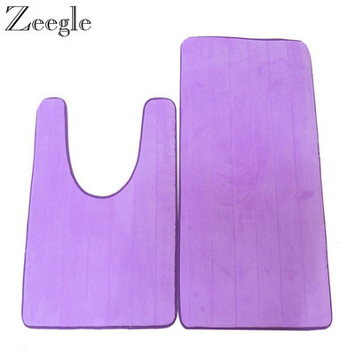 Zeegle Coral Fleece 2gab Vannas istabas paklājiņu komplekts Vannas ieejas paklājs Pretslīdošs grīdas paklājiņš Absorbējošs U-veida paklājiņi Vannas istabas tualetes paklāji