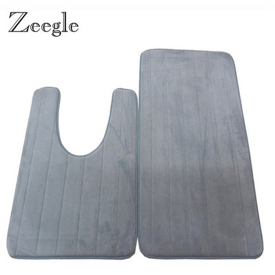 Zeegle Coral Fleece 2gab Vannas istabas paklājiņu komplekts Vannas ieejas paklājs Pretslīdošs grīdas paklājiņš Absorbējošs U-veida paklājiņi Vannas istabas tualetes paklāji
