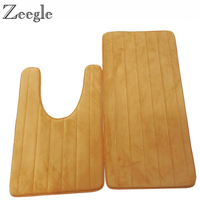 Zeegle Coral Fleece 2gab Vannas istabas paklājiņu komplekts Vannas ieejas paklājs Pretslīdošs grīdas paklājiņš Absorbējošs U-veida paklājiņi Vannas istabas tualetes paklāji