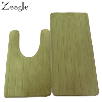 Zeegle Coral Fleece 2gab Vannas istabas paklājiņu komplekts Vannas ieejas paklājs Pretslīdošs grīdas paklājiņš Absorbējošs U-veida paklājiņi Vannas istabas tualetes paklāji
