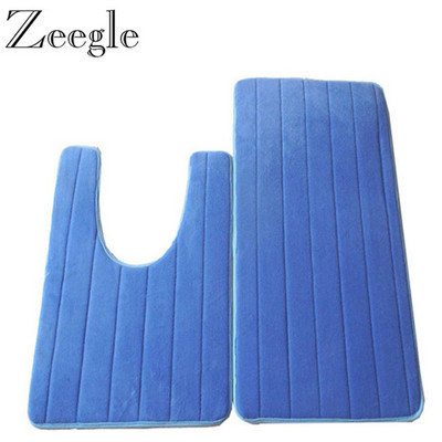 Zeegle Coral Fleece 2gab Vannas istabas paklājiņu komplekts Vannas ieejas paklājs Pretslīdošs grīdas paklājiņš Absorbējošs U-veida paklājiņi Vannas istabas tualetes paklāji