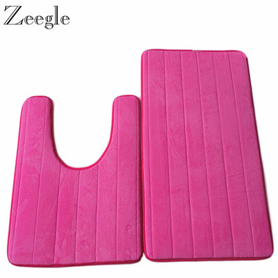 Zeegle Coral Fleece 2gab Vannas istabas paklājiņu komplekts Vannas ieejas paklājs Pretslīdošs grīdas paklājiņš Absorbējošs U-veida paklājiņi Vannas istabas tualetes paklāji