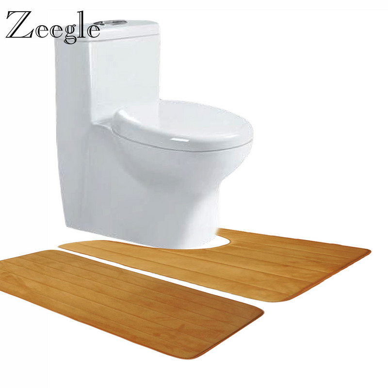 Zeegle Coral Fleece 2gab Vannas istabas paklājiņu komplekts Vannas ieejas paklājs Pretslīdošs grīdas paklājiņš Absorbējošs U-veida paklājiņi Vannas istabas tualetes paklāji
