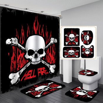 Αστεία Skull Skeleton Print Σετ κουρτινών ντους Halloween Festival Διακόσμηση σπιτιού Χαλάκι μπάνιου Κάλυμμα καπάκι τουαλέτας Φανελένιο χαλί μπάνιου