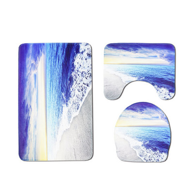 Zeegle Sea Wave apdrukāts paklājs vannas istabas flaneļa pārklājs tualetes vannas paklājiņu komplekts pretslīdes vannas istabas paklājiņš tualetes paklāji dušas istabas paklājs