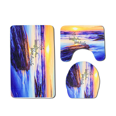 Zeegle Sea Wave apdrukāts paklājs vannas istabas flaneļa pārklājs tualetes vannas paklājiņu komplekts pretslīdes vannas istabas paklājiņš tualetes paklāji dušas istabas paklājs