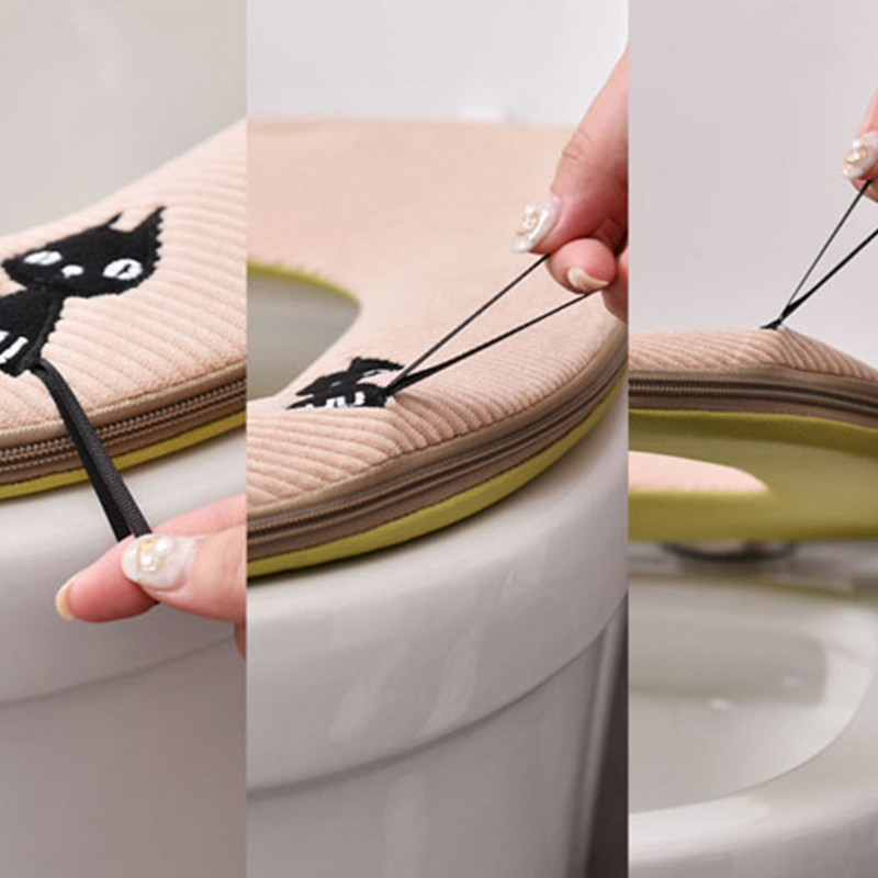 Universāls plīša biezs tualetes sēdekļa pārklājs mīksts plīša tualetes paklājiņš ar rāvējslēdzēju tualetes paklājiņš Closestool ziemas siltais tualetes paklājiņš