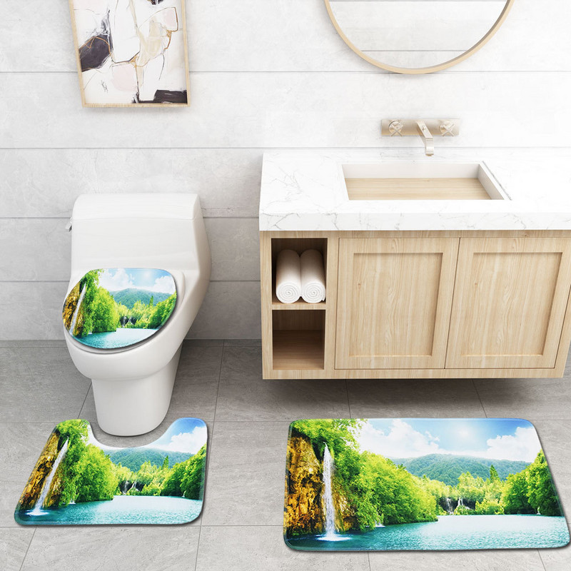 Zeegle tualetes paklāji ainava vannas istabas paklājs flaneļa vannas paklājs tualetes sēdekļa pārklājs absorbējošs vannas istabas paklājs vannas paklājs tualetes paklājs