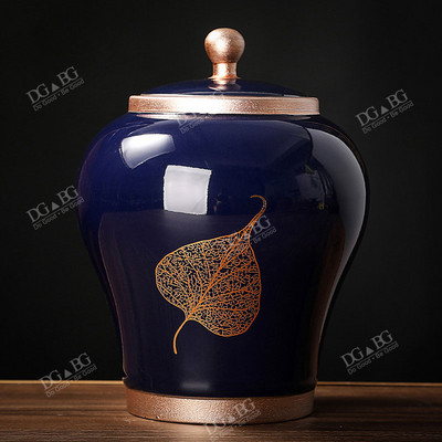 Apbedīšanas urnas pelniem cilvēku kremēšanai, piemiņas pelnu turētājs, suvenīri, dāvana ķīniešu stila lapu keramikas uzglabāšanas dekors
