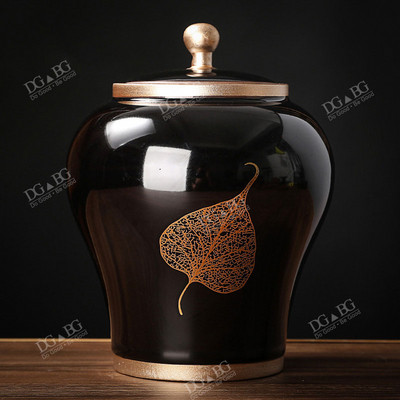 Apbedīšanas urnas pelniem cilvēku kremēšanai, piemiņas pelnu turētājs, suvenīri, dāvana ķīniešu stila lapu keramikas uzglabāšanas dekors