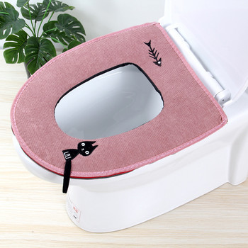 Преносима тоалетна възглавница с бродерия за котенца Тоалетна седалка с кадифе и удебелен цип Възглавница за тоалетна с дръжка Тоалетна възглавница