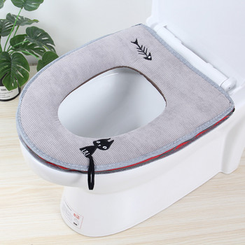 Преносима тоалетна възглавница с бродерия за котенца Тоалетна седалка с кадифе и удебелен цип Възглавница за тоалетна с дръжка Тоалетна възглавница