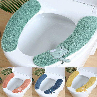 Κάλυμμα καθίσματος τουαλέτας γενικής χρήσης Μαλακό ύφασμα ινών με λαβή Κολλώδες μαξιλαράκι καθίσματος τουαλέτας Πλένεται θερμότερο μαξιλάρι καλύμματος καπακιού καθίσματος μπάνιου