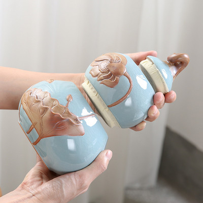 2 σε 1 Pet Ashes Urn Ceramics Variable Glaze Gourn Urns Αποτέφρωση στάχτης για ταφή κατοικίδιων στο σπίτι Μνημείο για κατοικίδιο ζώο