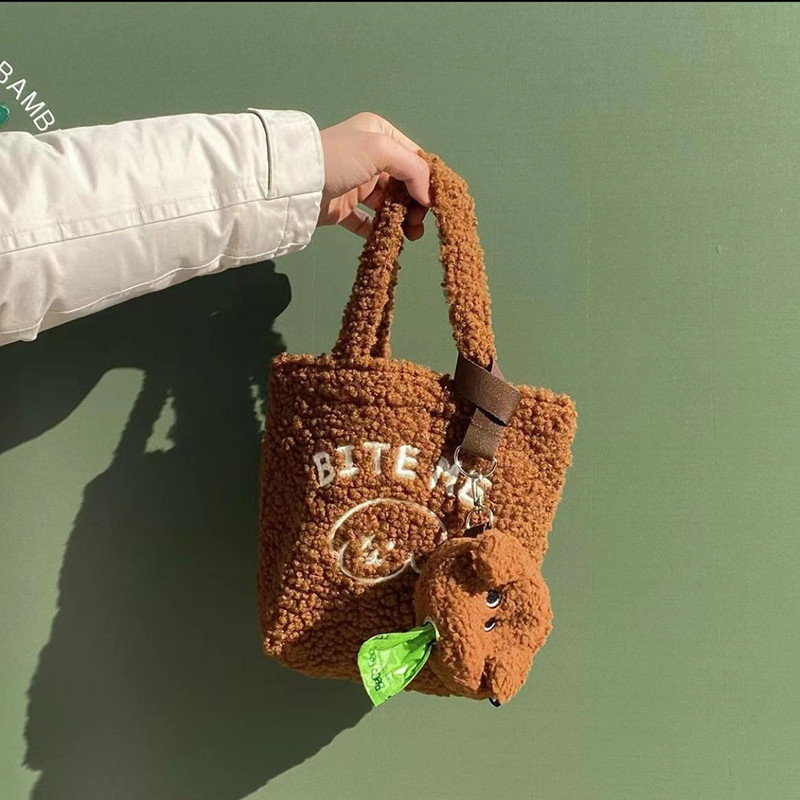 1 kom Vreća za izmet kućnih ljubimaca, slatki plišani medo, prijenosna vrećica za otpatke na otvorenom, dozator, nosač, pas, držač za čistu vrećicu, kutija za pohranu, vrećica, dodaci