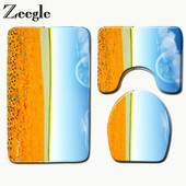 Zeegle 3PCS vannas istabas paklājiņu komplekts flaneļa grīdas paklāji spilvens vannas istabas paklājs tualetes sēdekļa pārklājs vannas paklāji pretslīdes vannas istabas paklājs