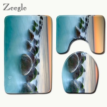 Zeegle 3PCS Комплект постелки за баня Фланелени подови килими Възглавница Килим за баня Покривало за тоалетна седалка Постелки за баня Противоплъзгащо се Килимче за баня