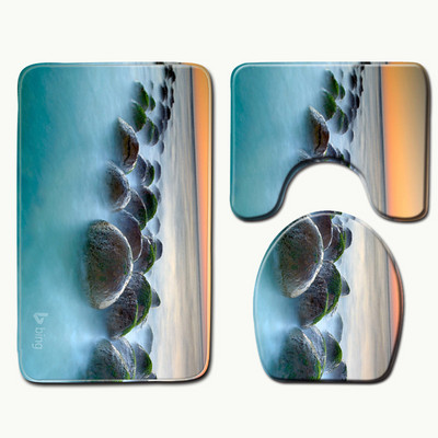 Zeegle 3PCS vannas istabas paklājiņu komplekts flaneļa grīdas paklāji spilvens vannas istabas paklājs tualetes sēdekļa pārklājs vannas paklāji pretslīdes vannas istabas paklājs