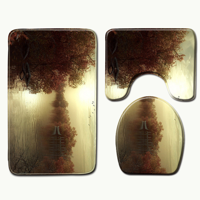 Zeegle 3PCS vannas istabas paklājiņu komplekts flaneļa grīdas paklāji spilvens vannas istabas paklājs tualetes sēdekļa pārklājs vannas paklāji pretslīdes vannas istabas paklājs