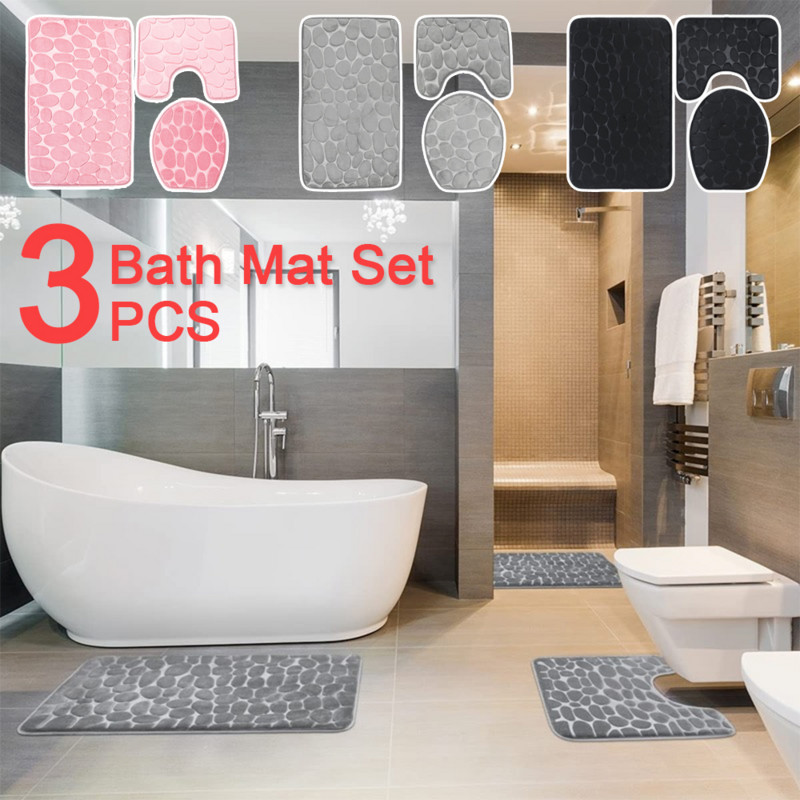 3kom/komplet Mekana neklizajuća kupaonska prostirka za kupanje, odijelo, upijajuća navlaka za WC školjku u obliku slova U, reljefna podloga za tuširanje, kupaonska prostirka za noge