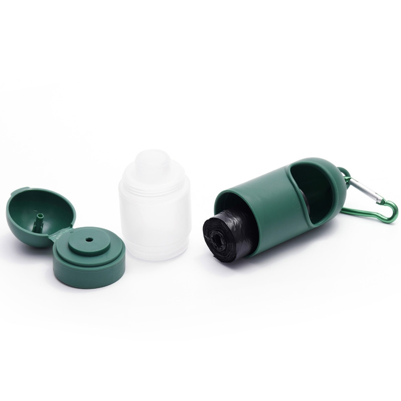 Suņu izkārnījumu maisu turētājs pavadas atkritumu maisu nesējam, kas paredzēts ešanai, skriešanai pārgājieniem