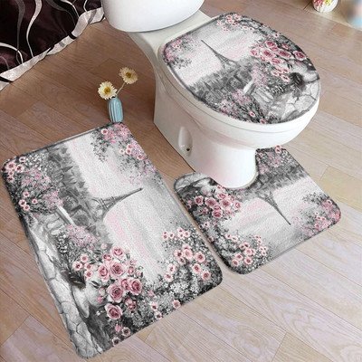 Purpurna orhideja Zen set prostirki za kupanje Bijela svijeća Crni kamen za masažu Azijski spa moderni tepih za vrata Dekoracija kućne kupaonice Podmetač za WC školjku