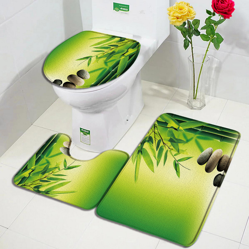 Purpura Orchid Zen Vannas Paklāji Komplekti Balts Sveces Melns Masāžas Akmens Asian Spa Modern Durvju Paklājs Mājas Vannas istabas Dekors Tualetes Paklājiņš