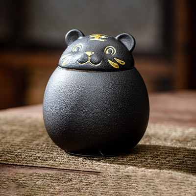 6 krāsu urna mājdzīvnieku pelniem Tīģera formas piemiņas kremācijas urnas – ar rokām darinātas melnas dekoratīvas urnas bērēm Kaķu urna Suņu urna