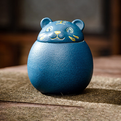 6 krāsu urna mājdzīvnieku pelniem Tīģera formas piemiņas kremācijas urnas – ar rokām darinātas melnas dekoratīvas urnas bērēm Kaķu urna Suņu urna