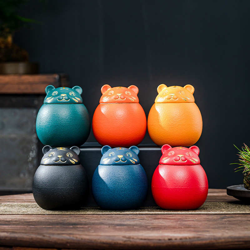 6 krāsu urna mājdzīvnieku pelniem Tīģera formas piemiņas kremācijas urnas – ar rokām darinātas melnas dekoratīvas urnas bērēm Kaķu urna Suņu urna
